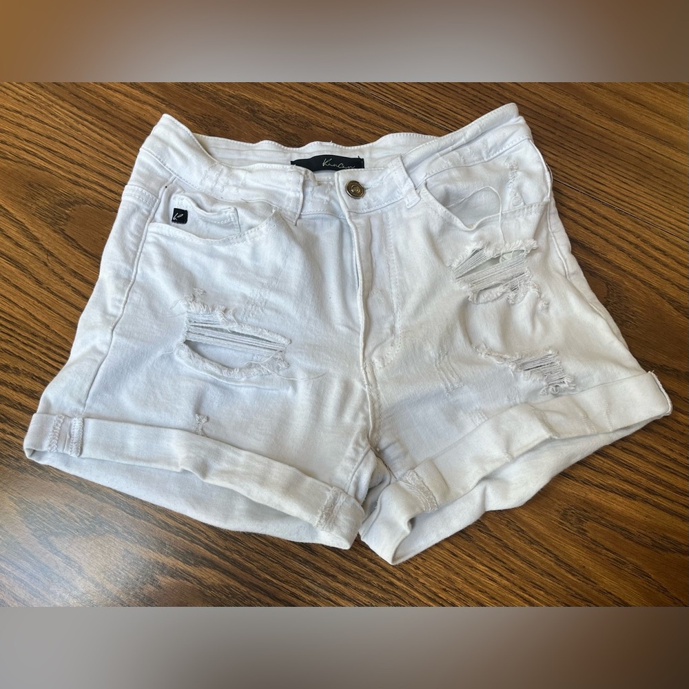 Kancan Ladies Distressed cuffed Shorts Color White Size W7-27